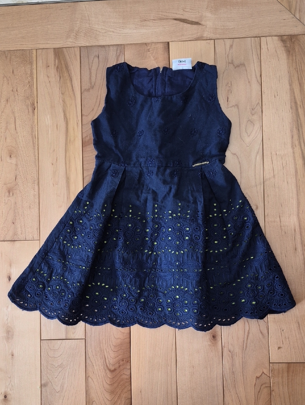 Girls Size 2 Peppermint Navy Eyelet Fit & Flare Dress with Lime Underlay